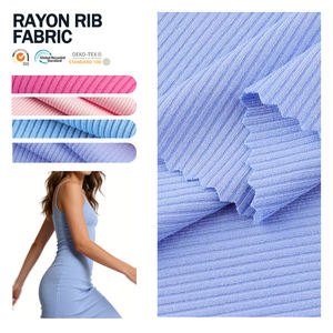 Tela de rayón acanalada con spandex, viscosa y poliéster, tejido de punto 2x2, nuevo color a rayas para puños de camisetas sin mangas. - Product Image 1