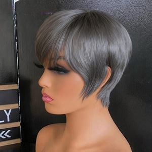 <span class=keywords><strong>Perruque</strong></span> de cheveux humains lisses et raides, couleur populaire pour femmes, cheveux vierges vietnamiens, sans colle, avec frange, coupe courte, bob, bouclée - Product Image 3