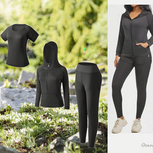Women Yoga Set Zip Up Hoodie Sports <b>Leggings</b> Short Pants Long Sleeve Fitness Outfit Custom Wholesale Rate OEM <b>Cheap</b> Price - Product Image 3
