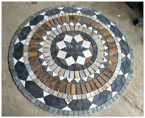 Mosaico in Ardesia Colorata Durevole all'Ingrosso, Medaglione Rotondo con Design Personalizzato, Pietra <span class=keywords><strong>per</strong></span> Pavimentazione Esterna e <span class=keywords><strong>Giardino</strong></span> - Product Image 2
