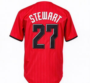 Camiseta de béisbol con estampado rojo para hombre, camisa deportiva de manga corta, ropa de equipo transpirable de secado rápido, camiseta con número y nombre personalizados, 100% poliéster - Product Image 2