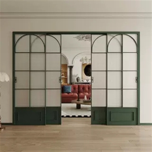 Puerta <span class=keywords><strong>corredera</strong></span> retro francesa para balcón, divisor de tres secciones con cambio de color para cocina y sala de estar, riel colgante de aleación de aluminio - Product Image 1