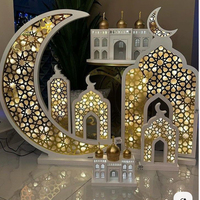 Décoration de maison islamique pour l'Aïd al-Fitr Mubarak, lune en bois, mosquée, sculpture élégante en bois pour les célébrations