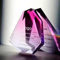 Trophée en cristal artificiel avec logo personnalisé et dégradé, plaque de récompense gravée pour la reconnaissance des employés et les événements d'entreprise