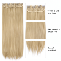 Extensions de cheveux lisses à clipser, en fibre synthétique haute température, 5 clips, une pièce, longues, blondes, pour femmes