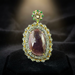 925artpalace Indian Touch Gold Plated Victorian Pendant with Diamond & <b>Emerald</b> Sapphire Handmade Fashion Accessory - Product Image 3