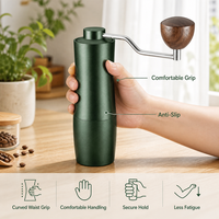 Penggiling Kopi OEM ODM 3-Tahap dengan Gagang Kayu Walnut, Pegangan Ergonomis Nyaman, Logo Kustom, Pasokan Grosir