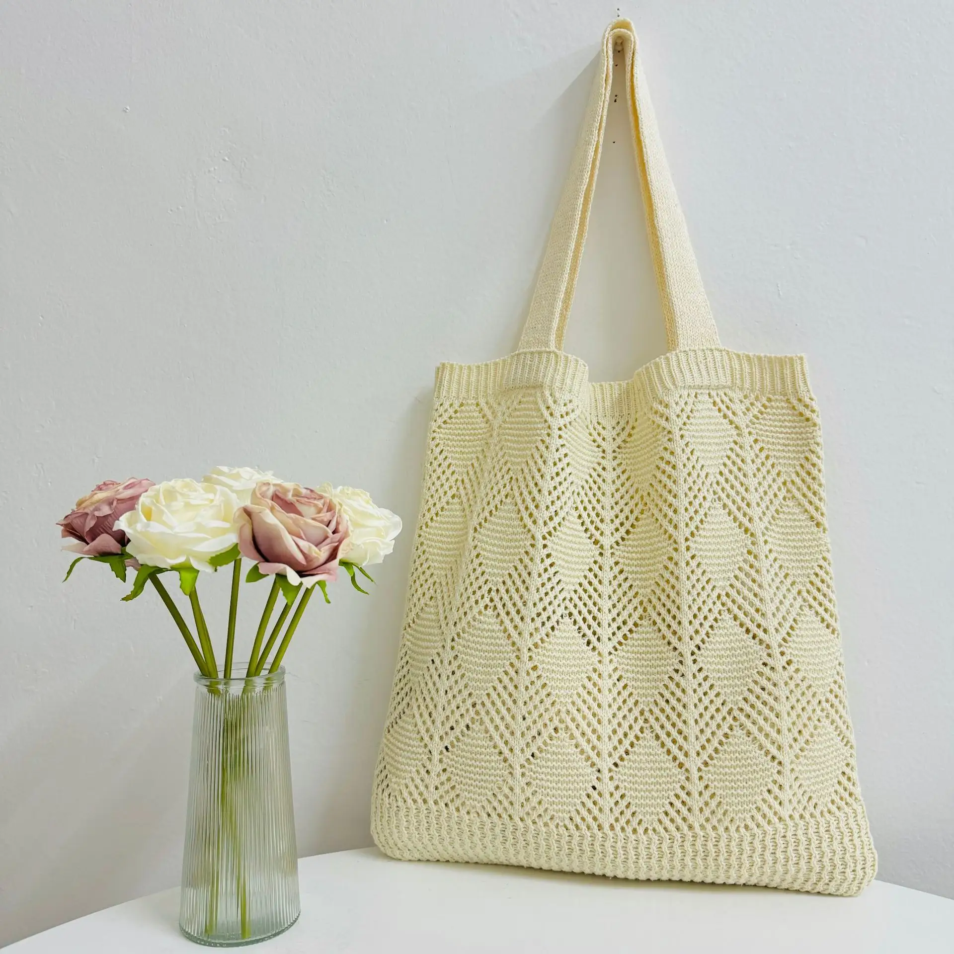 Bohemian Large Capacity Knitted Fabric Beach Tote Aesthetic Crochet Shoulder Bag