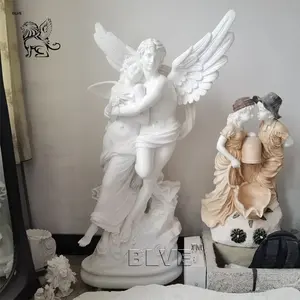 BLVE açık dekorasyon yaşam boyutu el oyma taş yunan aşk tanrı psypsyche heykeli beyaz mermer melek heykeller