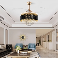 Ventilateur de plafond de luxe léger à fréquence variable avec lampe LED et cristaux, luminaire suspendu pour salon, H
