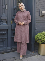 Ensemble 2 pièces musulman modeste pour femmes, vêtements islamiques, imprimé floral, tunique longue boutonnée et pantalon large, tenue pour Ramadan et Eid