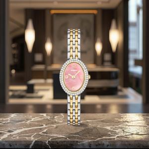 Montre à quartz élégante ovale pour femme, en acier inoxydable de luxe, avec cadran à aiguilles, bracelet personnalisable, 5 ATM - Product Image 3