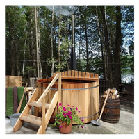 Grande baignoire SPA extérieure en bois massif Baignoire ronde Bain à remous 6 personnes au feu de bois
