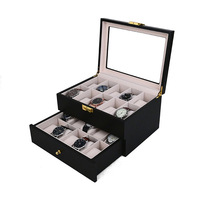 Boîte à montres en bois MDF de haute qualité, grande capacité (20 emplacements), avec doublure en velours résistante à l'eau, double couche de rangement pour montres homme et femme