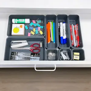 Interlocking Desk Drawer Organizer Set Freely Combined Home Organization Plastic Storage Tray Bin for Office and Kitchen