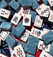 Ensemble de tuiles de mahjong américaines en acrylique bleu ondulé de qualité supérieure, extra grandes, pour le divertissement et les fêtes à domicile