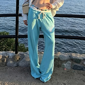 Pantalones Largos Casuales Minimalistas de Moda Urbana con Estampado de Números, Color Brillante, Cordón Elástico, Estilo Chica Moderna, Básicos y Versátiles - Product Image 4