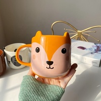 Tasse à thé en céramique écologique, 4 pièces, tasse à crème glacée avec oreilles d'animaux mignonnes
