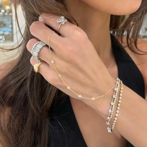 Diamond Hand Chain <b>Bracelet</b> Bezel Set Round Cut Lab Grown Lobster Clasp 10K 14K 18K <b>Solid</b> Gold Modern Fine Jewelry Factory Price - Product Image 3