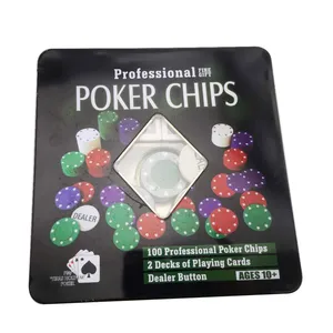 LANDER-MAN 100 шт наборы для покера фишек Casino Chips в форме фишек казино игра в жестяной коробке