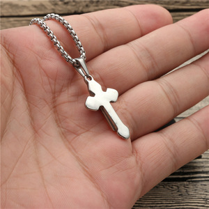 <b>Cross</b> Pendant Necklace Stainless Steel Pave Setting Unisex Fashion Jewelry Gift - Product Image 4