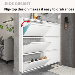 Export Hot Selling Slim Flip-Down Metal Shoe Cabinet Space Saving Flat Pack Cold <b>Rolled</b> Steel Shoe Storage Cabinet For Ecommerce - Product Image 4