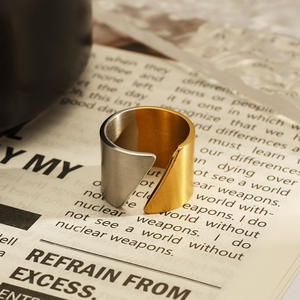 Stainless Steel <b>Ring</b> Geometric Shape 18k Gold Plated Two Tone Women's Fashion Jewelry Gift - Product Image 3
