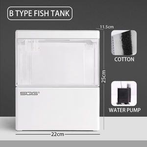 小型家用桌面自循环生态系统静音迷你亚克力金鱼缸，带过滤器、USB端口、智能照明 - Product Image 2