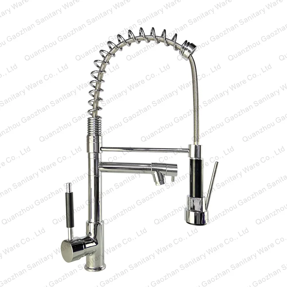 Brass 2-Function Commercial Style Pre-Rinse Kitchen Faucet with Pull-Down Spring Spout and Pot Filler