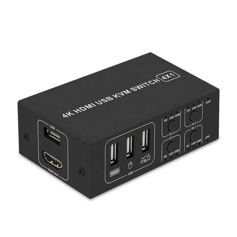 4K HDMI KVM Switch 4 in 1 out 4K 60Hz USB HDMI KVM Switcher 4x1 untuk 4 PC Share Monitor Mouse Keyboard dengan Desktop Controller