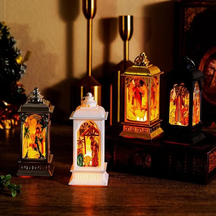 Hstyle LED Luminous Jesus Wind lamp Holiday Props Ornaments European Church Candle Lamp Decorations with Batteries Four Colours