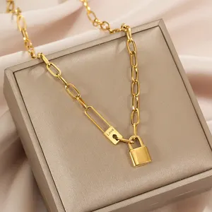 Y211 bán buôn collier En acier inoxydable PVD 18K mạ vàng Ổ khóa Khóa Mặt dây chuyền vòng cổ cho phụ nữ thời trang đồ trang sức dây chuyền