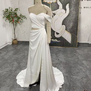 Vestido de Novia Satinado Jancember LSSG156, Vestido de Novia de Un Solo Hombro, Corte en A, Vestido de Novia Moderno para Boda <span class=keywords><strong>Civil</strong></span> - Product Image 2