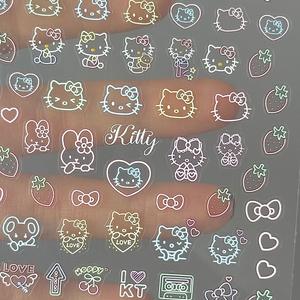 Наклейки для ногтей KT: 3D-дизайн с тиснением в виде кошки и сердца, милые, в корейском стиле, для студентов, водонепроницаемые, мультяшные, с дизайном клубники и банта - Product Image 4