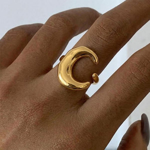 Anillo Personalizado al por Mayor, de Acero Inoxidable 316L, Chapado en Oro de 14k y 18k, Anillo Fino con Diseño de Luna para Mujer - Product Image 1