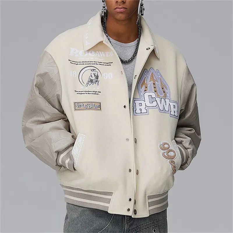 Custom Color Woolen Embroidery Baseball Jacket Applique Embroidery Logo Mens Jackets