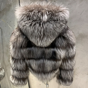 Новое поступление, меховые куртки с капюшоном, зимние женские пальто из меха лисы, шуба из натурального меха серебряной лисы - Product Image 2