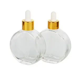 Round Empty 50ml 60ml 2oz Clear Glass Essential Oil Dropper Bottles For Cosmetic Perfume Hair Oil Bottle Packing container