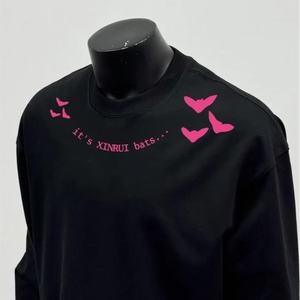 T-Shirt Oversize Personalizzata XINRUI con Grafica di Pipistrelli, Manica Lunga, Design a Farfalla Multicolore, Stile Hip Hop Unisex Streetwear, 220 Grammi - Product Image 6