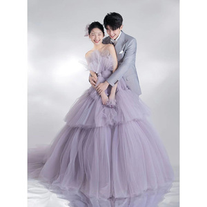 High End Wedding Dress Purple Tulle Ball Gown Strapless Empire Waistline Portrait Photography Gown - Product Image 1