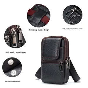 Bolso de Cintura Casual de <span class=keywords><strong>Cuero</strong></span> Genuino para <span class=keywords><strong>Hombre</strong></span>, Venta Directa de Temu, con Cierre de Cremallera, Ligero, Forma de Caja, Moderno, para Teléfono - Product Image 5