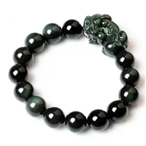 Wholesale natural rainbow eye obsidian pixiu bracelet string Buddhist beads fo men and women.