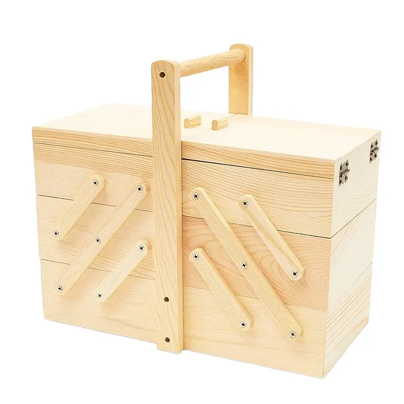 럭셔리 화장품 메이크업 스토리지 박스 주최자 접이식 대나무 바느질 도구 상자 3 계층 레이어 나무 대나무 접는 선물 상자