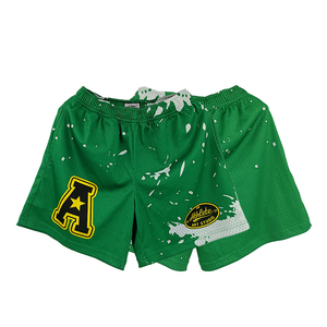 Short en maille en polyester avec logo personnalisé pour hommes avec poches, Short en maille vierge à taille élastique avec cordon de serrage pour hommes - Product Image 1