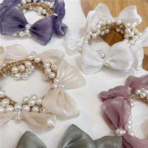 Coreano femenino Organza perla Scrunchies Para <span class=keywords><strong>El</strong></span> Cabello gasa malla arco <span class=keywords><strong>intestino</strong></span> grueso pelo anillo chica pulsera pelo Círculo - Product Image 5