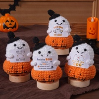 Poupée citrouille en crochet pour soutien émotionnel avec carte de message personnalisée, jouet décoratif citrouille fantôme d'Halloween, poupée amigurumi en crochet personnalisée