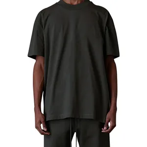 T-shirt da uomo in cotone 100% oversize a spalla cadente con collo a collo teso personalizzato con logo design in bianco t-shirt da uomo