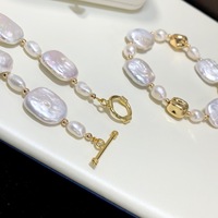 Bas prix blanc Edison perle d'eau douce tour de cou naturel baroque perle collier Bracelet ensemble de bijoux fins pour cadeau
