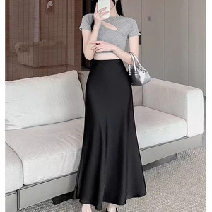 <span class=keywords><strong>Jupe</strong></span> mi-longue <span class=keywords><strong>taille</strong></span> <span class=keywords><strong>haute</strong></span> pour <span class=keywords><strong>femme</strong></span>, collection Printemps-Été 2025, <span class=keywords><strong>en</strong></span> satin d'acétate, coupe sirène, respirante, décontractée, <span class=keywords><strong>en</strong></span> denim, effet plissé - Product Image 1