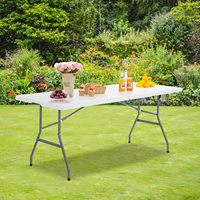 Table à manger pliante Goplus de 6 pieds, structure en fer, moderne, blanche, portable, robuste, avec poignée, 8 places, pour usage extérieur, hôtel, durable